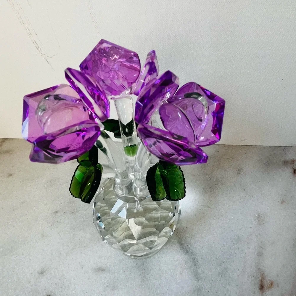 Crystal Flower Bouquet with Purple roses Accents